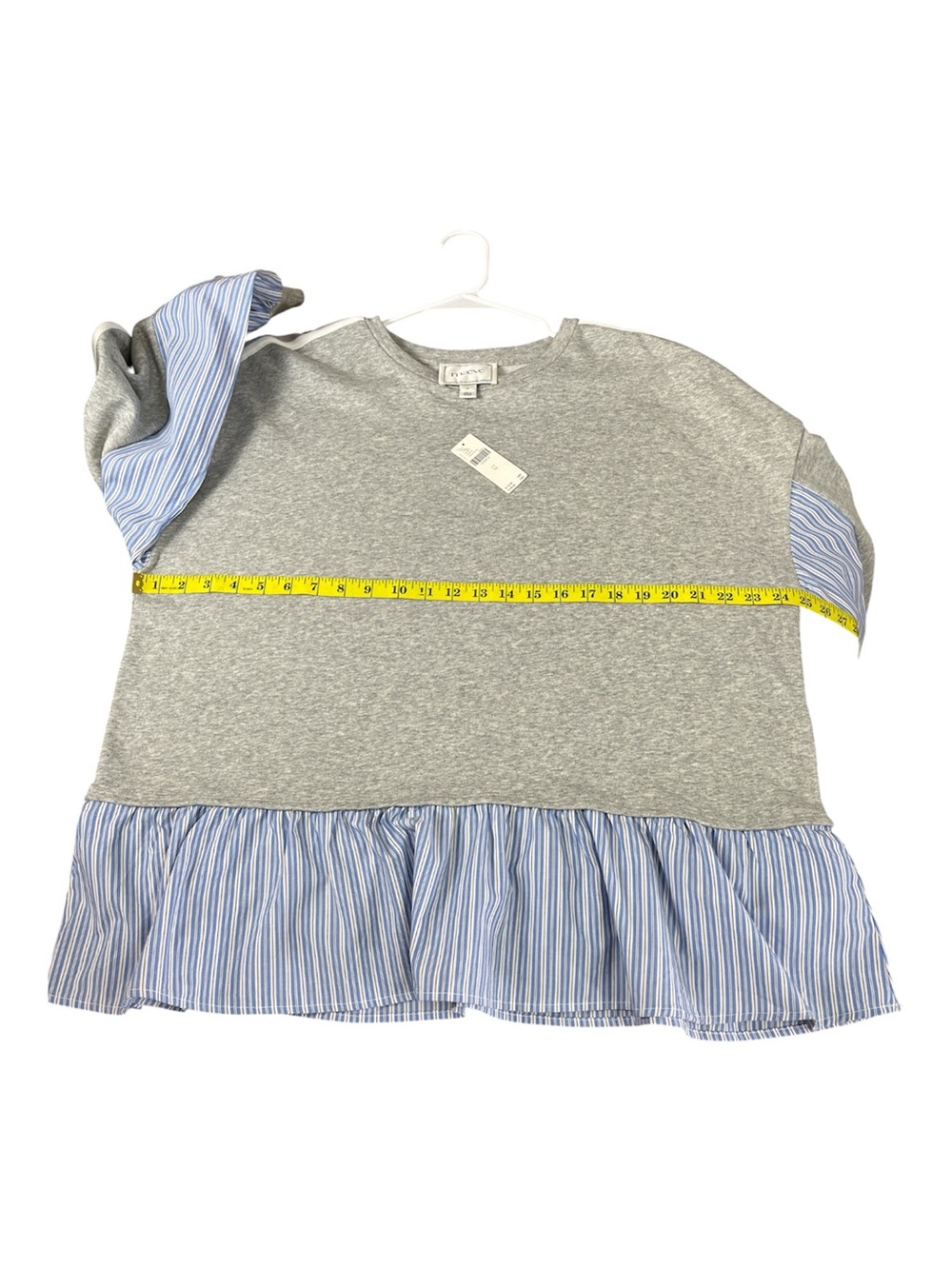 NWT Anthropologie Maeve Mixed Media Button Sleeve Sweatshirt XL Grey Stripe - Picture 6 of 6